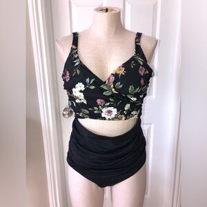 Floral Black one piece Swimming suit